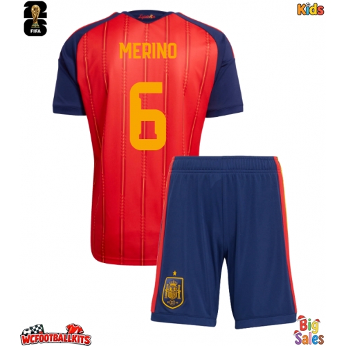 Spain Mikel Merino #6 Replica Home Stadium Kit for Kids World Cup 2026 Short Sleeve (+ pants)